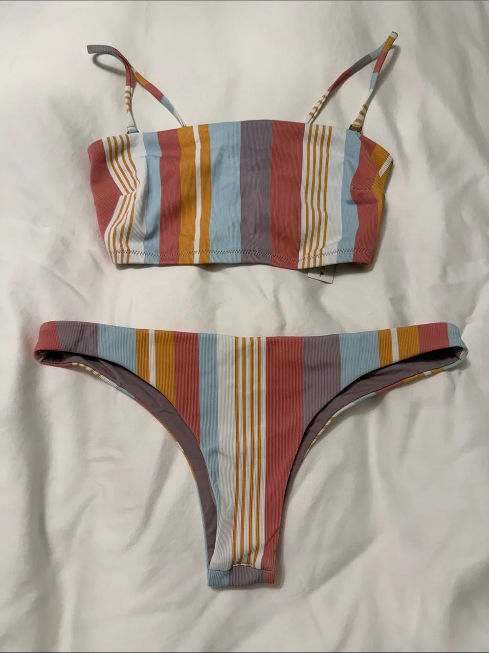 Vitamin A Striped Bikini in Dusty Rose, Sky Blue & Mustard
